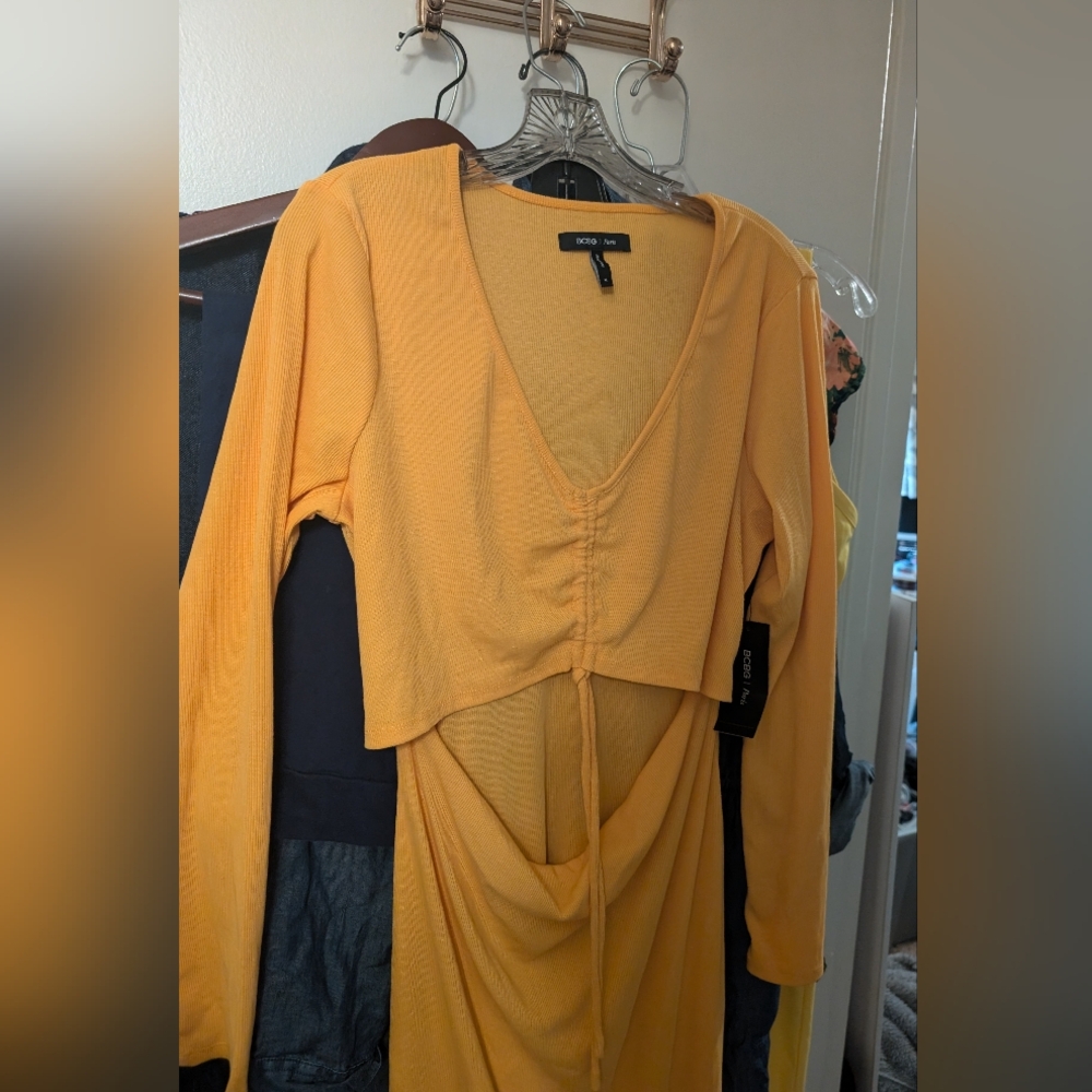 Sexy yellow cut out dress